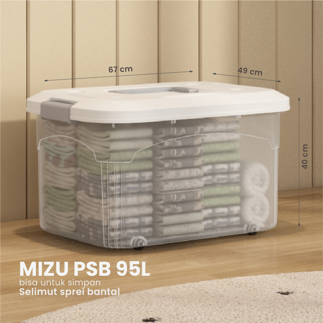 PIRA HOME - MIZU PSB 95L CONTAINER BOX / BOX PLASTIK / KOTAK PENYIMPANAN warna CLEAR WHITE - PIRA HOME - foto 1