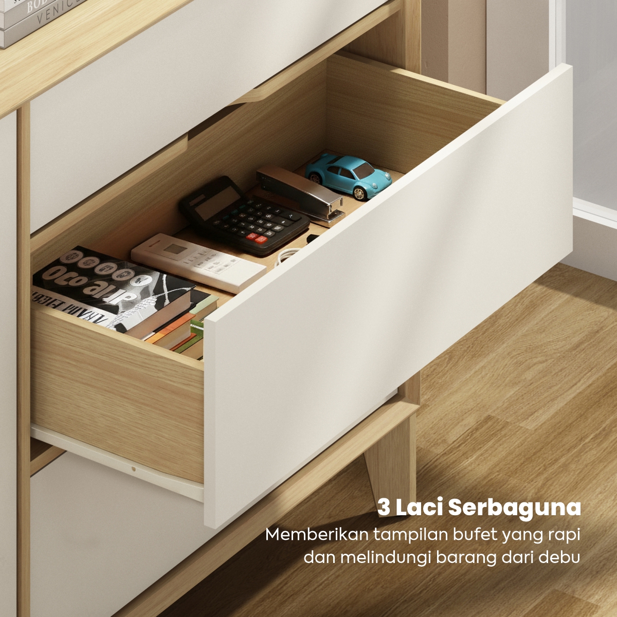 PIRA -  LUCA SB160 BUFET / SIDEBOARD / LEMARI KABINET / MEJA TV warna EURO OAK - LIGHT TAUPE - PIRA - foto 7
