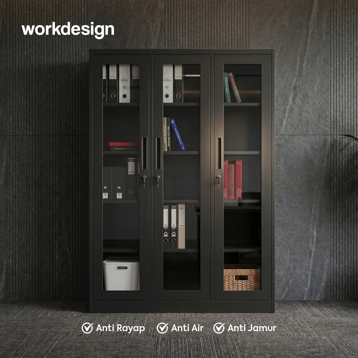 WORKDESIGN BURO AVA MBC 3 FG RAK BUKU BESI / LEMARI ARSIP KANTOR warna BLACK - WORKDESIGN - foto 2