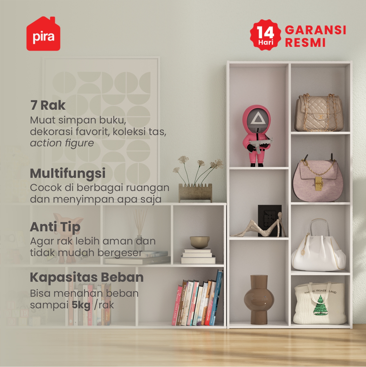 PIRA METROPOLIS - RACKA SU50 RAK SUSUN SERBAGUNA / RAK BUKU / RAK 7 SUSUN warna WHITE - METROPOLIS - foto 2