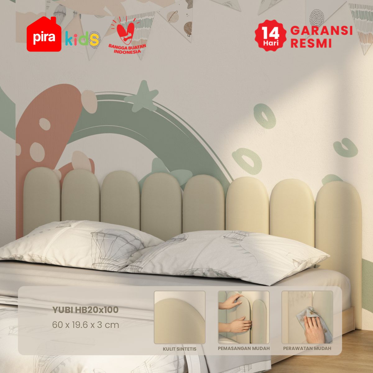 PIRA KIDS - YUBI HB20X60 HEADBOARD KASUR / WALL PANEL 3D / WALLPAPER FOAM 3D / SANDARAN BERMAIN ANAK 1 PCS warna CREAM - PIRA KIDS - foto 1