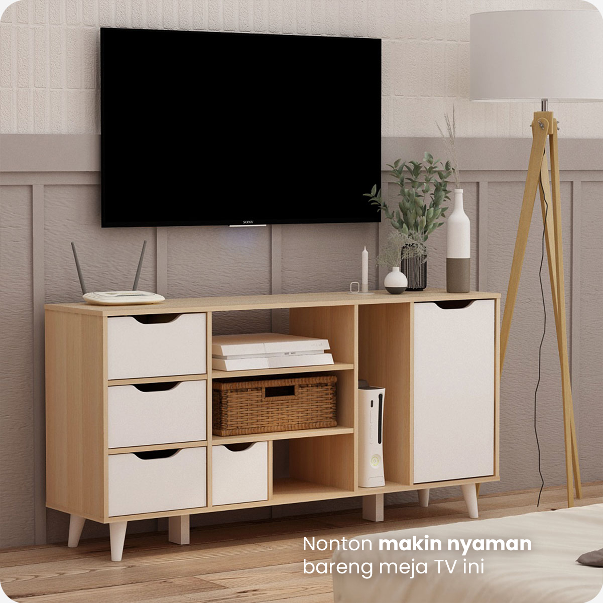 PIRA METROPOLIS OX -  FUJI TV121 MEJA TV / RAK TV MINIMALIS warna WHITE - PRO OAK - PIRA METROPOLIS OX - foto 2
