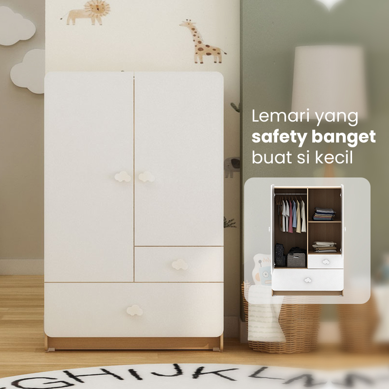PIRA KIDS - WOODY BL81 CL LEMARI PAKAIAN ANAK 2 PINTU DENGAN GANTUNGAN warna PRO OAK - WHITE MARBLE - PIRA KIDS - foto 2