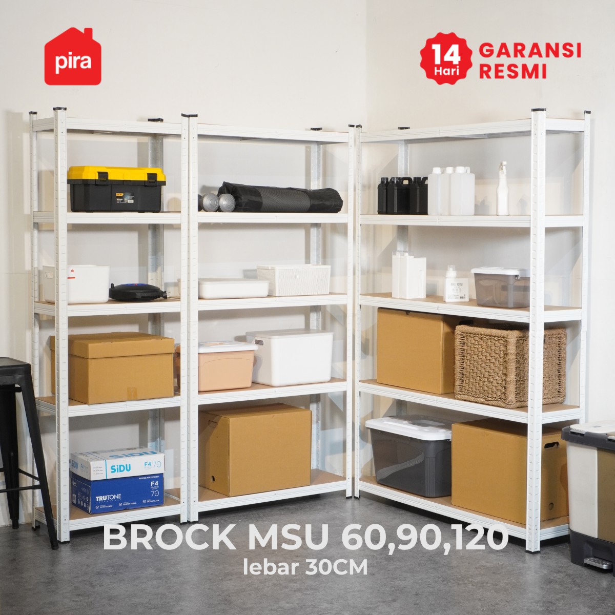 PIRA METROPOLIS - BROCK MSU 90X30 RAK SUSUN SERBAGUNA / RAK SUSUN BESI / RAK BESI SERBAGUNA / RAK GUDANG / RAK PENYIMPANAN warna WHITE - PIRA METROPOLIS - foto 5