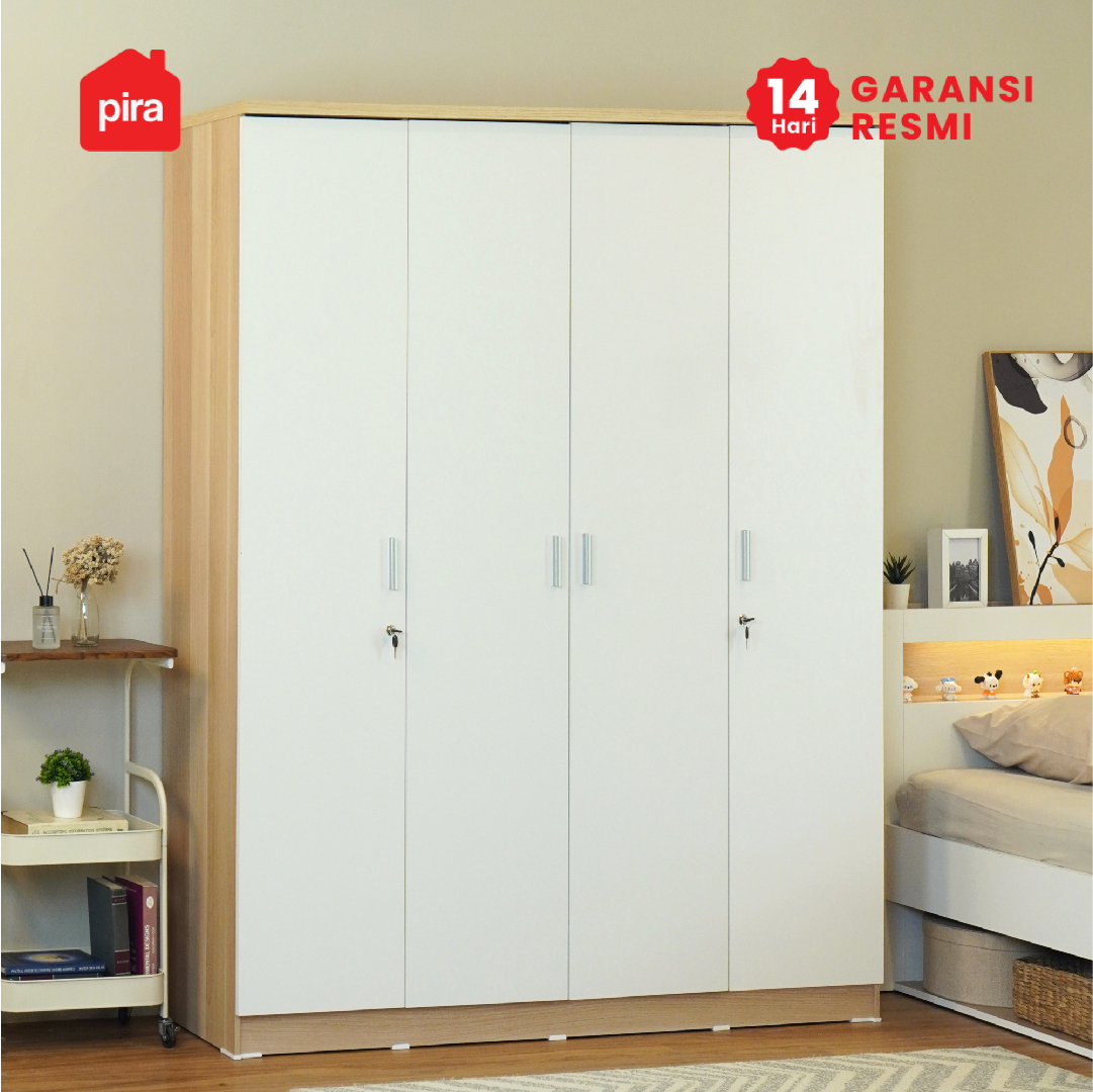 PIRA METROPOLIS OX - ARUNA 4P A LK LEMARI PAKAIAN 4 PINTU / LEMARI BAJU DENGAN LOKER PENYIMPANAN warna PRO OAK - WHITE - PIRA METROPOLIS OX - foto 4