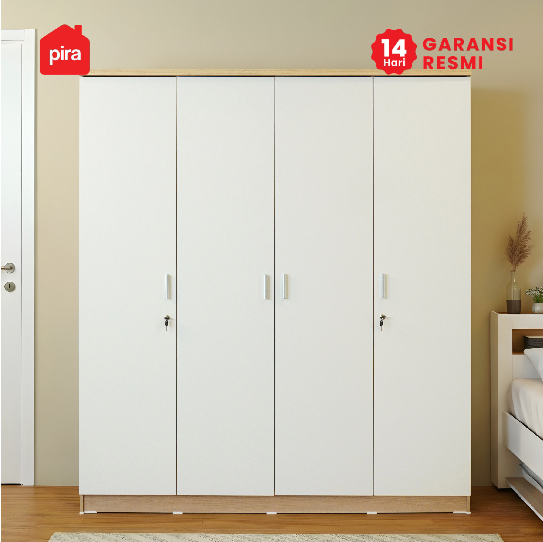PIRA METROPOLIS OX - ARUNA 4P A LK LEMARI PAKAIAN 4 PINTU / LEMARI BAJU DENGAN LOKER PENYIMPANAN warna PRO OAK - WHITE - PIRA METROPOLIS OX - foto 5