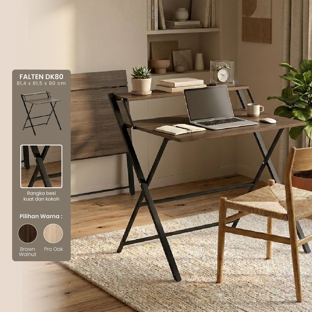 PIRA - FALTEN DK80 MEJA KERJA / MEJA BELAJAR LIPAT DENGAN KAKI BESI warna BROWN WALNUT - PIRA - foto 1