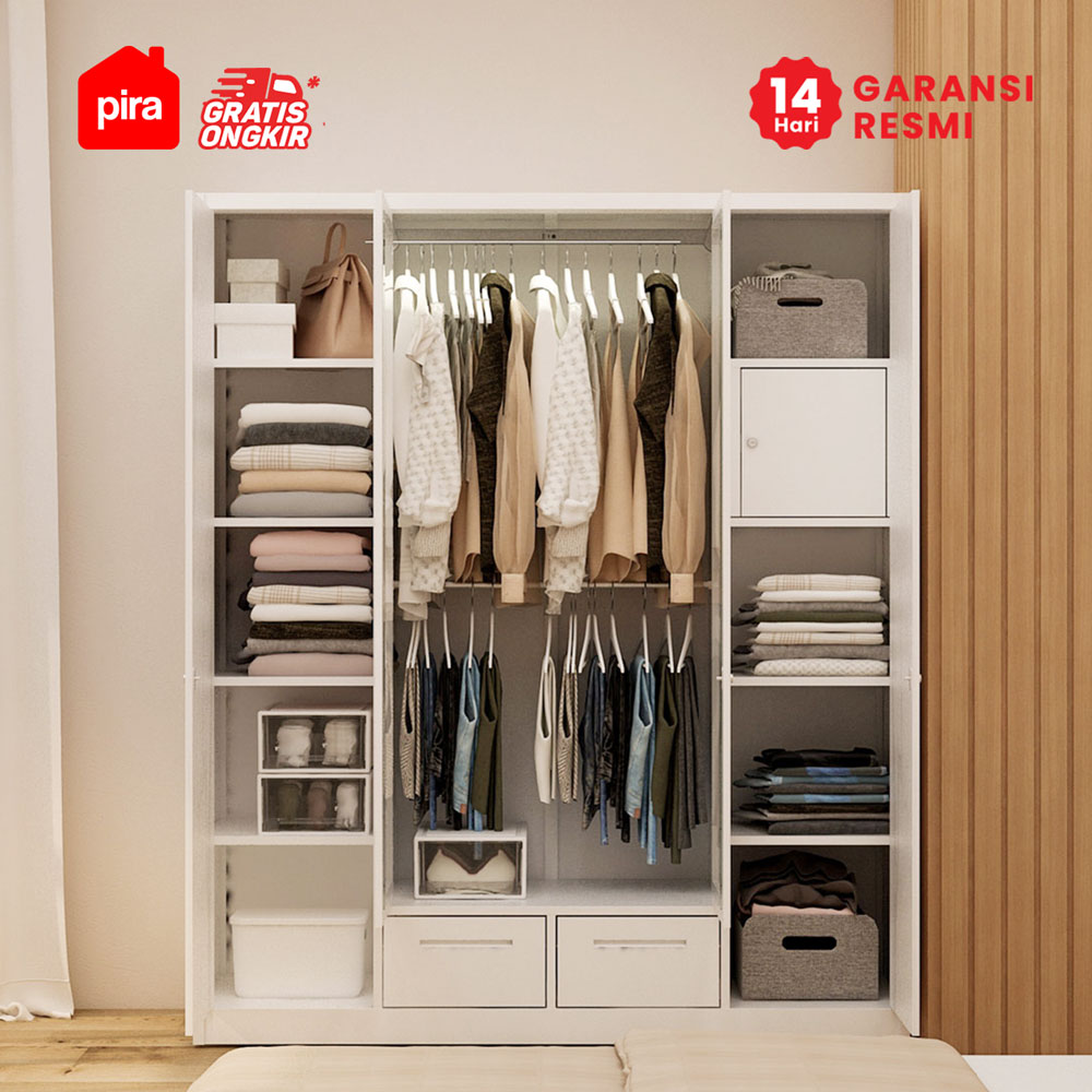 PIRA - CATTA 4P FGD MWD LEMARI PAKAIAN BESI 4 PINTU DENGAN LACI DAN LED warna WHITE - PIRA - foto 3