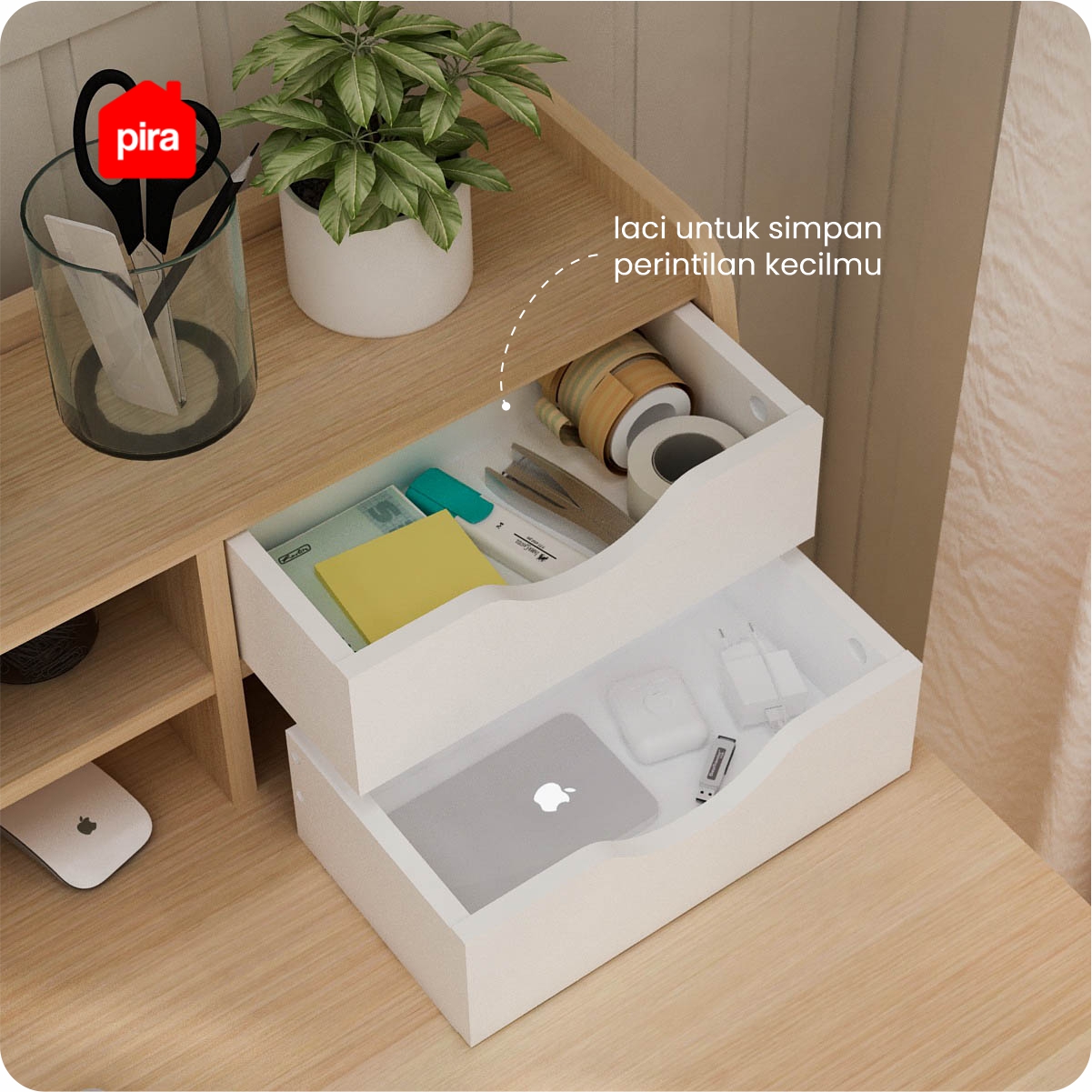 PIRA - TYRO DK120 MEJA KERJA / MEJA BELAJAR warna WHITE - PRO OAK - PIRA - foto 2