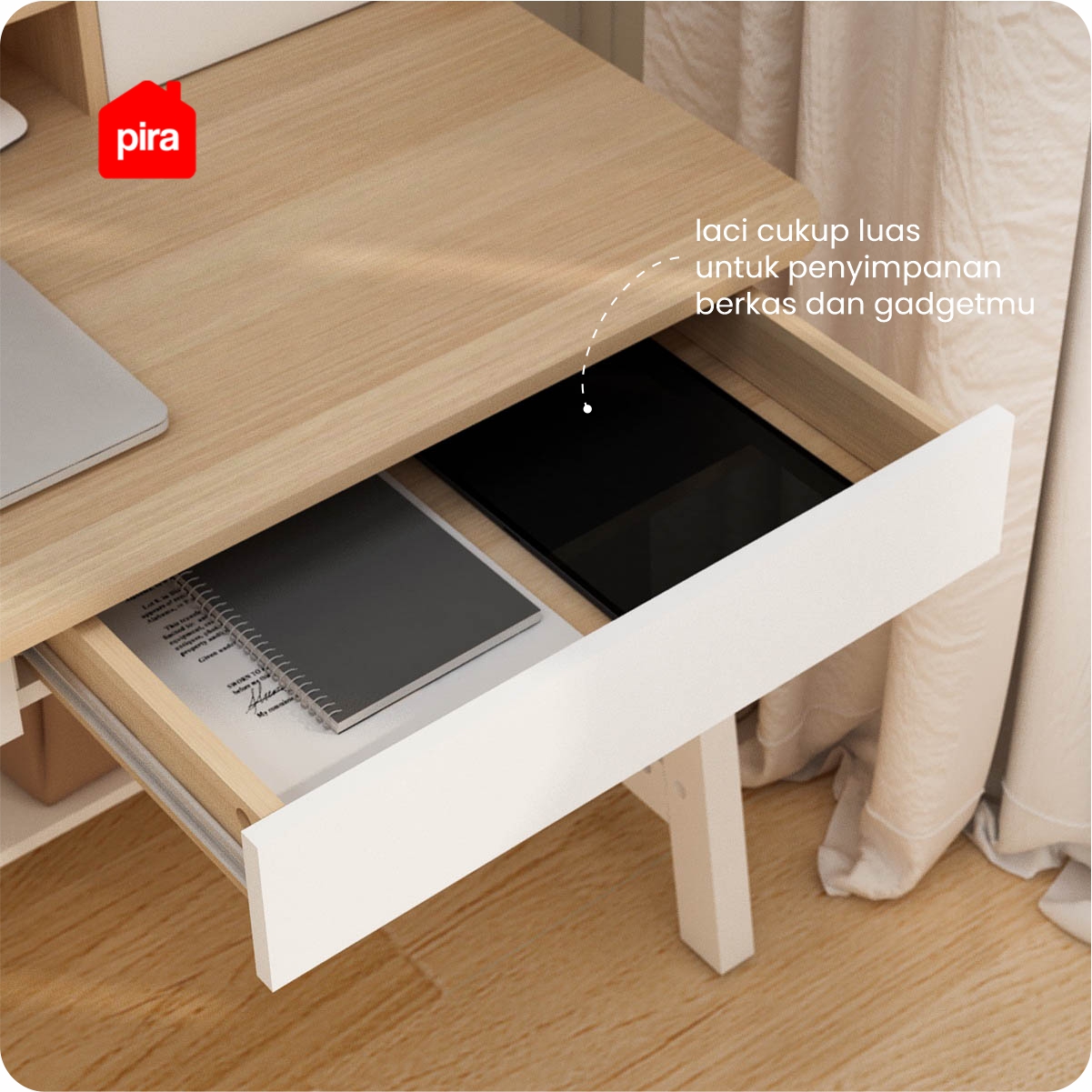 PIRA - TYRO DK120 MEJA KERJA / MEJA BELAJAR warna WHITE - PRO OAK - PIRA - foto 4