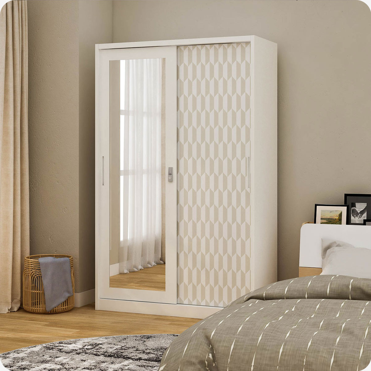 PIRA METROPOLIS - HEXA 120 A MWDSL LEMARI PAKAIAN BESI SLIDING / PINTU GESER warna WHITE - KHAKI - PIRA - foto 1