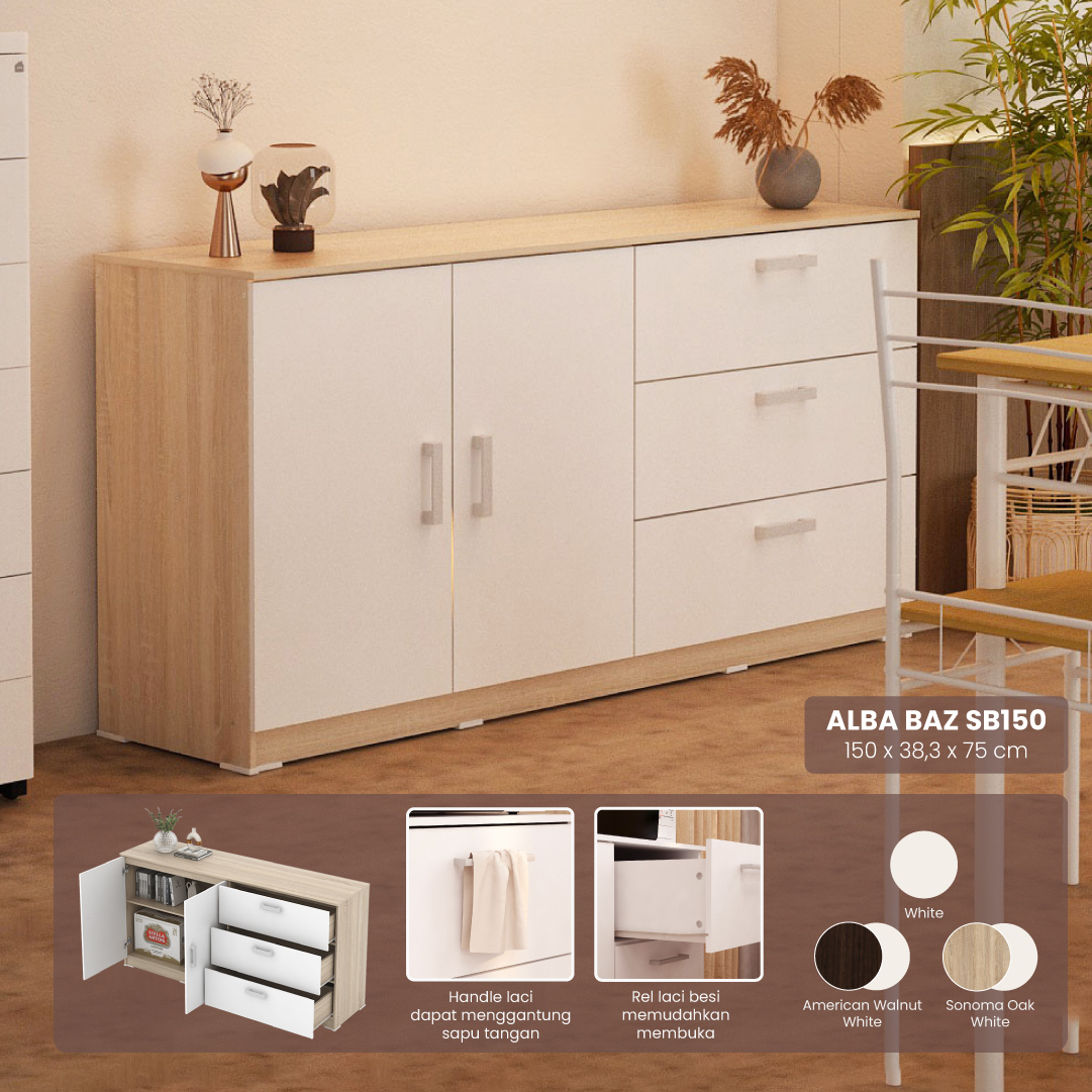 PIRA METROPOLIS - ALBA BAZ SB 150 BUFET warna SONOMA OAK - WHITE - METROPOLIS - foto 1