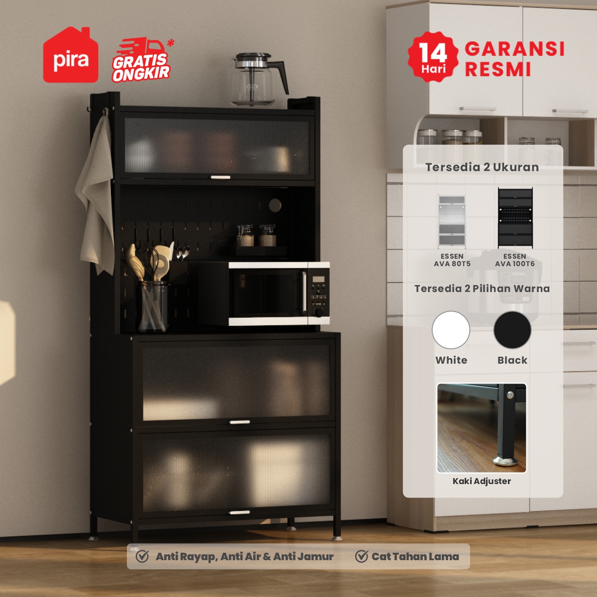 PIRA - ESSEN AVA 80T5 LEMARI DAPUR / RAK DAPUR / RAK OVEN / RAK MICROWAVE / RAK PIRING / RAK DAPUR BESI warna BLACK - PIRA - foto 1