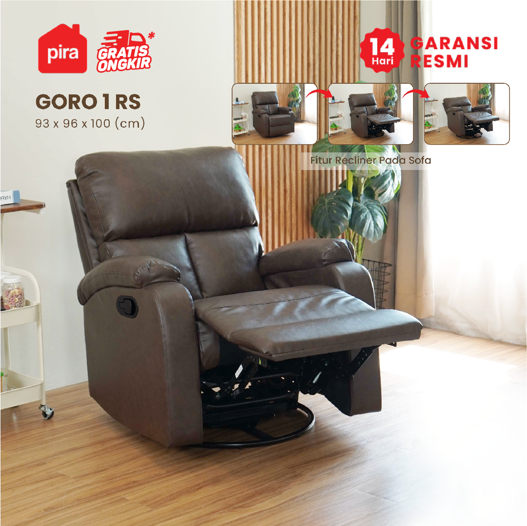 PIRA - GORO 1 RS SOFA / SOFA RECLINER / SOFA RECLINER 1 SEATER DENGAN FITUR ROCKING (AYUN) DAN SWIVEL warna DARK BROWN - PIRA - foto 2