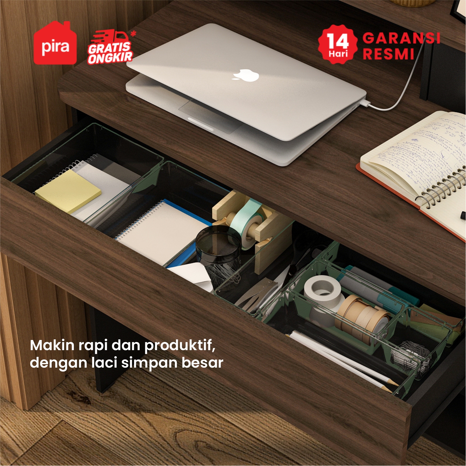 PIRA METROPOLIS OX -  FUJI DESK MEJA BELAJAR / MEJA KOMPUTER / MEJA KERJA warna BLACK - BROWN WALNUT - PRODESIGN - foto 3