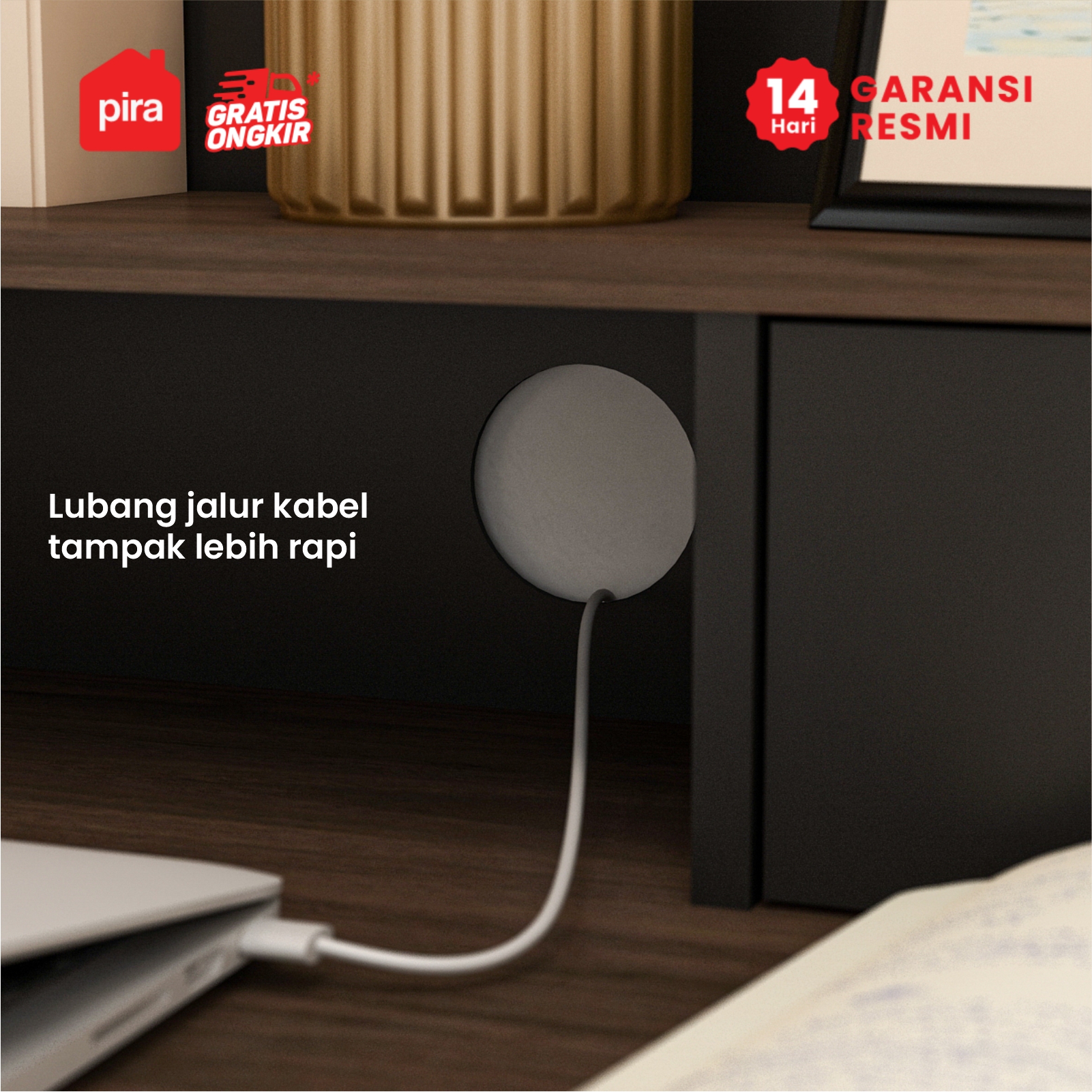 PIRA METROPOLIS OX -  FUJI DESK MEJA BELAJAR / MEJA KOMPUTER / MEJA KERJA warna BLACK - BROWN WALNUT - PRODESIGN - foto 5