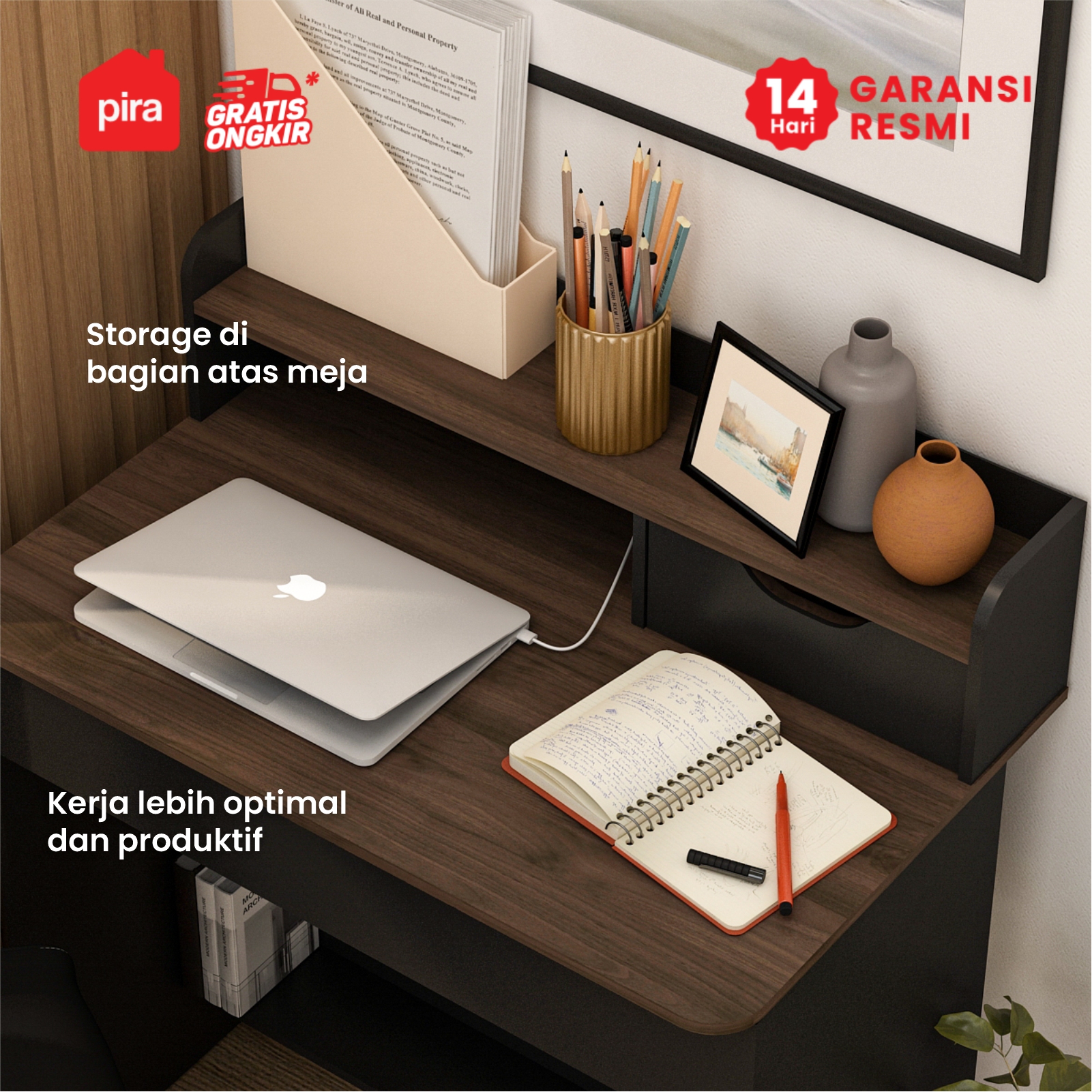 PIRA METROPOLIS OX -  FUJI DESK MEJA BELAJAR / MEJA KOMPUTER / MEJA KERJA warna BLACK - BROWN WALNUT - PRODESIGN - foto 7