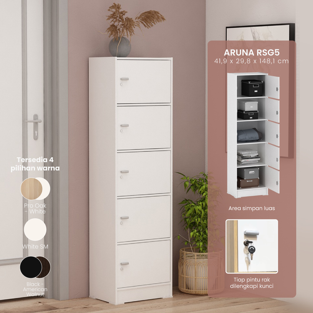 PIRA METROPOLIS OX - ARUNA RSG 5 RAK SERBAGUNA / RAK SUSUN 5 PINTU warna WHITE - PIRA METROPOLIS OX - foto 1