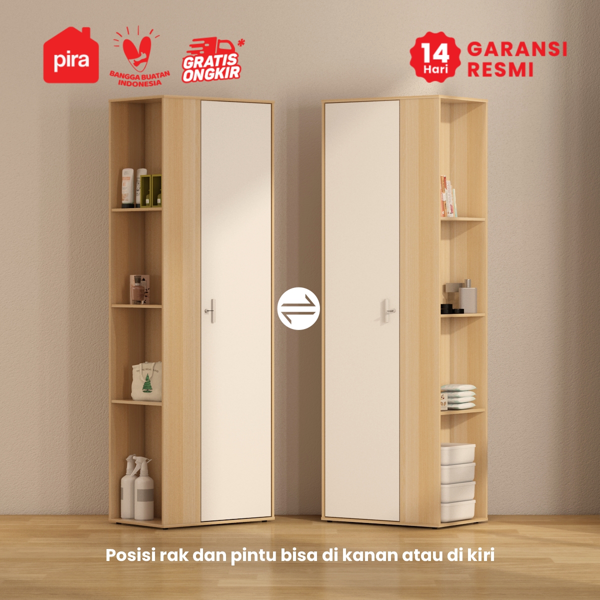 PIRA METROPOLIS OX - ARUNA 1PSU LEMARI PAKAIAN 1 PINTU / LEMARI BAJU / RAK SERBAGUNA warna PRO OAK - WHITE - PIRA METROPOLIS OX - foto 5