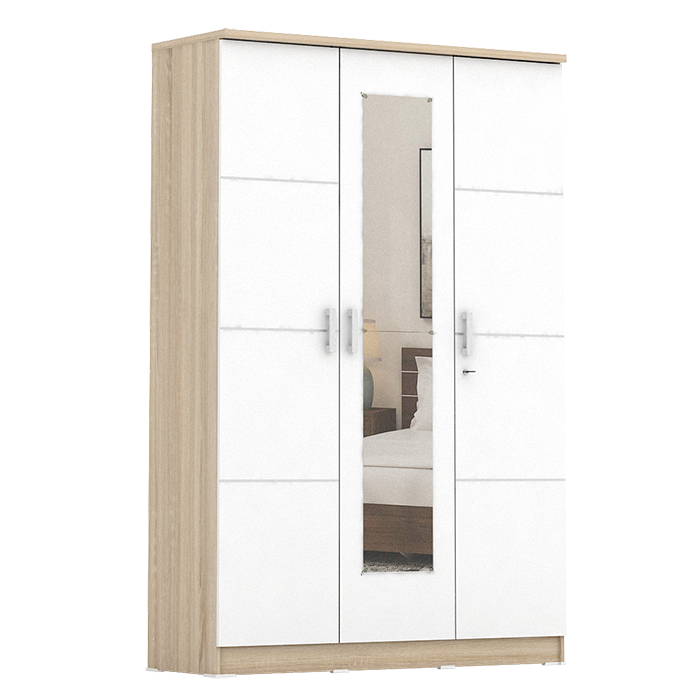 PIRA METROPOLIS - ALBA BAZ 3MN LT LEMARI PAKAIAN 3 PINTU warna SONOMA OAK - WHITE - METROPOLIS - foto 4
