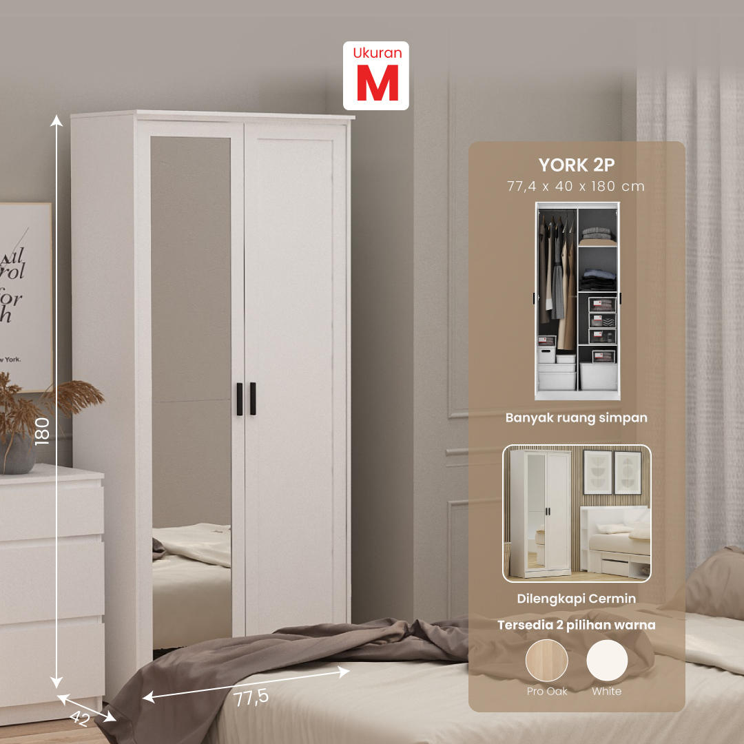 PIRA METROPOLIS - YORK 2P LEMARI PAKAIAN 2 PINTU warna WHITE - PIRA METROPOLIS - foto 1