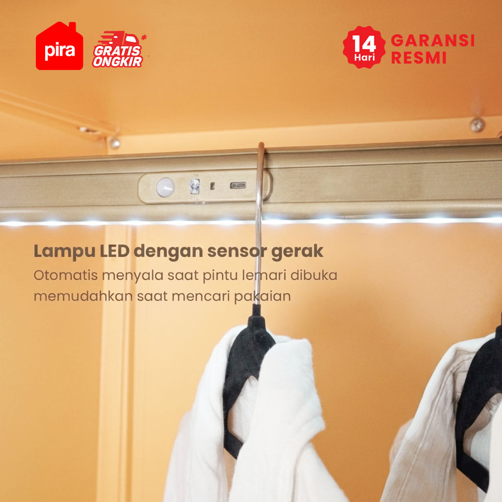 PIRA - ASHTON 6P FGD MWD LEMARI PAKAIAN BESI 6 PINTU DENGAN LACI DAN LED warna LIGHT ASH - WHITE - PIRA - foto 4