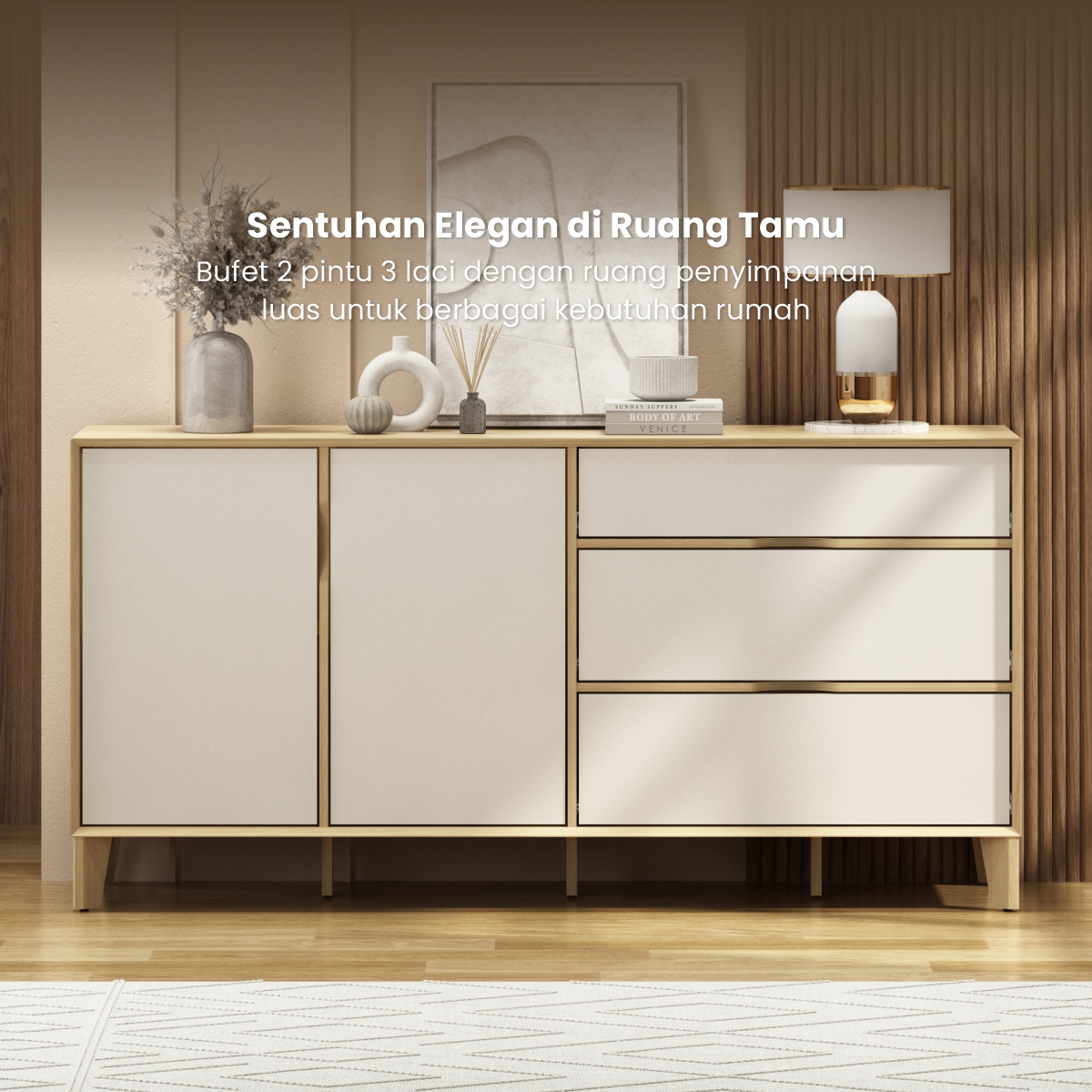 PIRA -  LUCA SB160 BUFET / SIDEBOARD / LEMARI KABINET / MEJA TV warna EURO OAK - LIGHT TAUPE - PIRA - foto 3