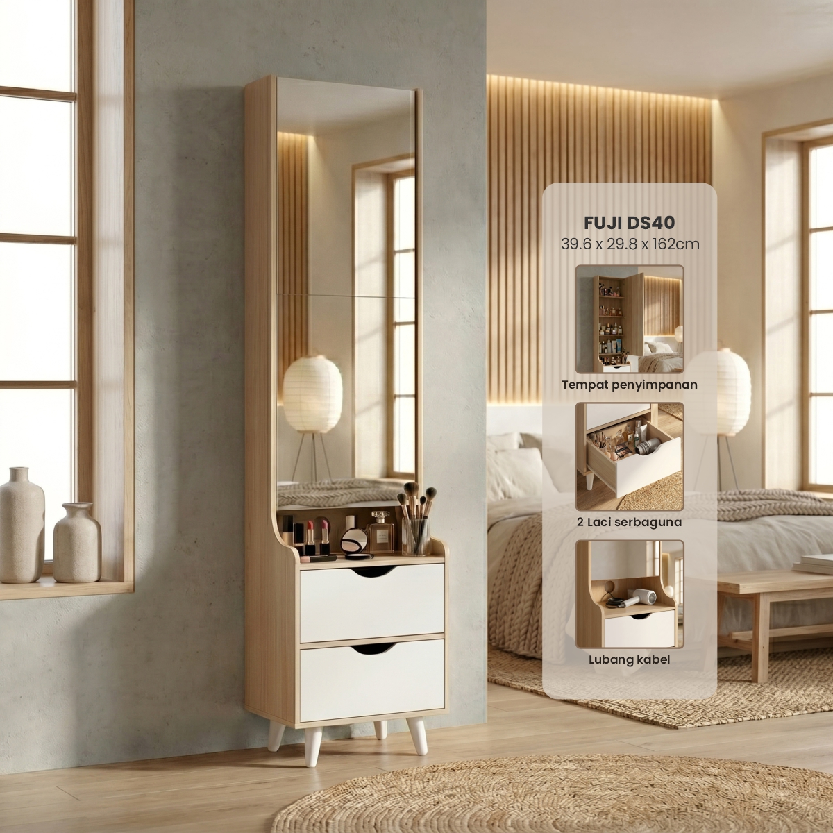 PIRA METROPOLIS OX - FUJI DS40 MEJA RIAS / CERMIN FULL BODY / MEJA RIAS MINIMALIS warna PRO OAK - WHITE - PIRA - foto 1