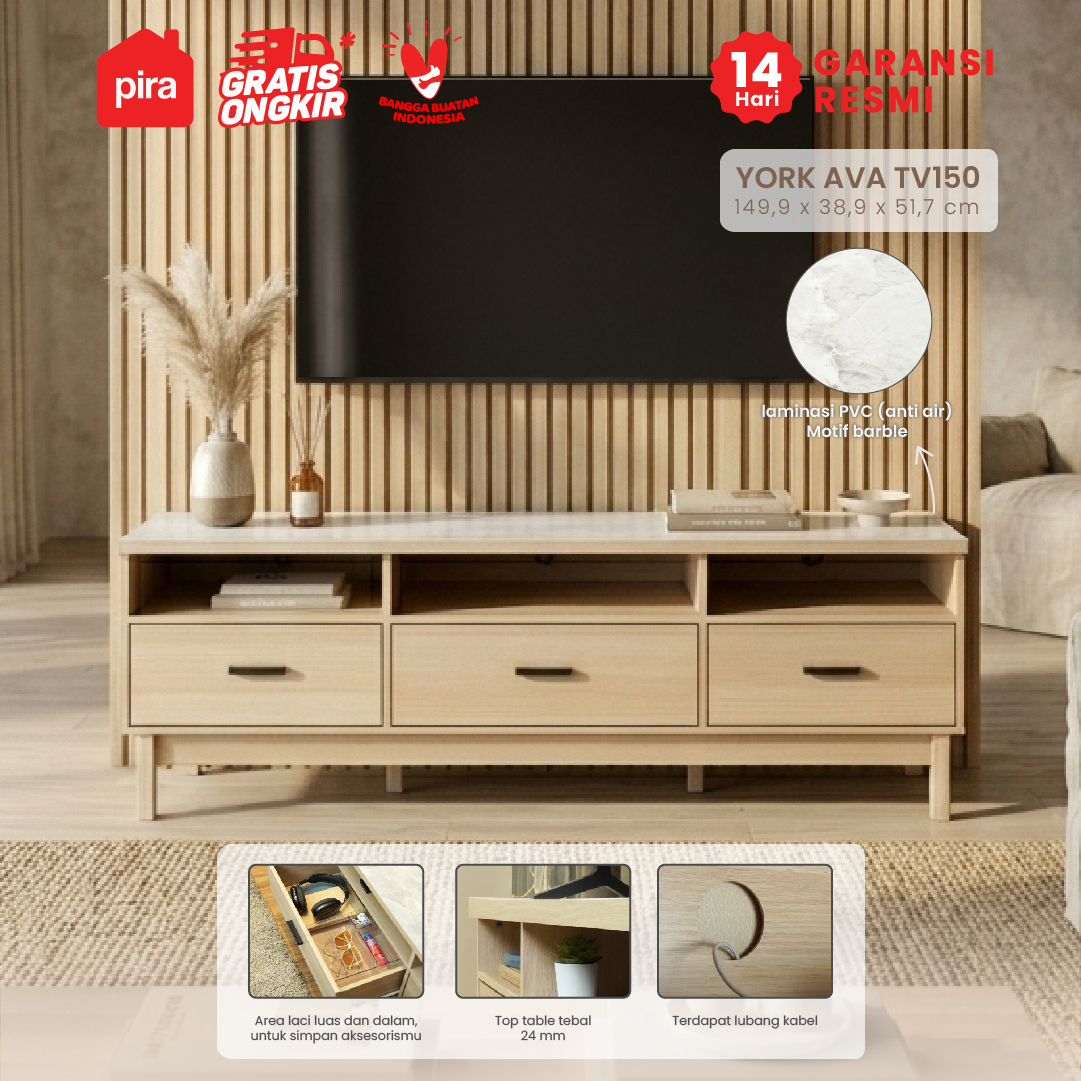 PIRA METROPOLIS -  YORK AVA TV150 MEJA TV / RAK TV / LEMARI TV warna PRO OAK - WHITE MARBLE - PIRA METROPOLIS - foto 1