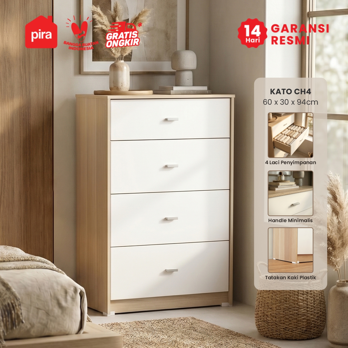 PIRA METROPOLIS OX - KATO CH4 LEMARI LACI / DRAWER / LEMARI SUSUN warna PRO OAK - WHITE - PIRA METROPOLIS - foto 1