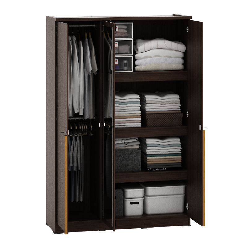 PIRA METROPOLIS -  YONA AVA 3PS LEMARI PAKAIAN 3 PINTU DENGAN LEBIH BANYAK RAK warna AMERICAN WALNUT - GOLD HAIRLINE - PIRA METROPOLIS - foto 9