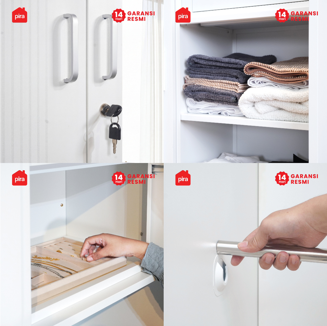 PIRA - LINIO 3P MR MWD LEMARI PAKAIAN BESI 3 PINTU SWING DENGAN CERMIN warna WHITE - PIRA - foto 7