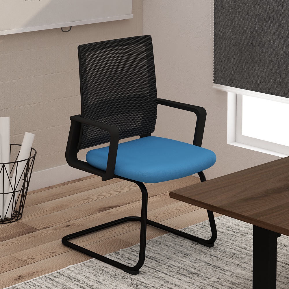 PIRA WORK - REY VC KURSI HADAP / KURSI MEETING / KURSI KERJA / KURSI KANTOR warna BLACK - BLUE - PIRA WORK - foto 1