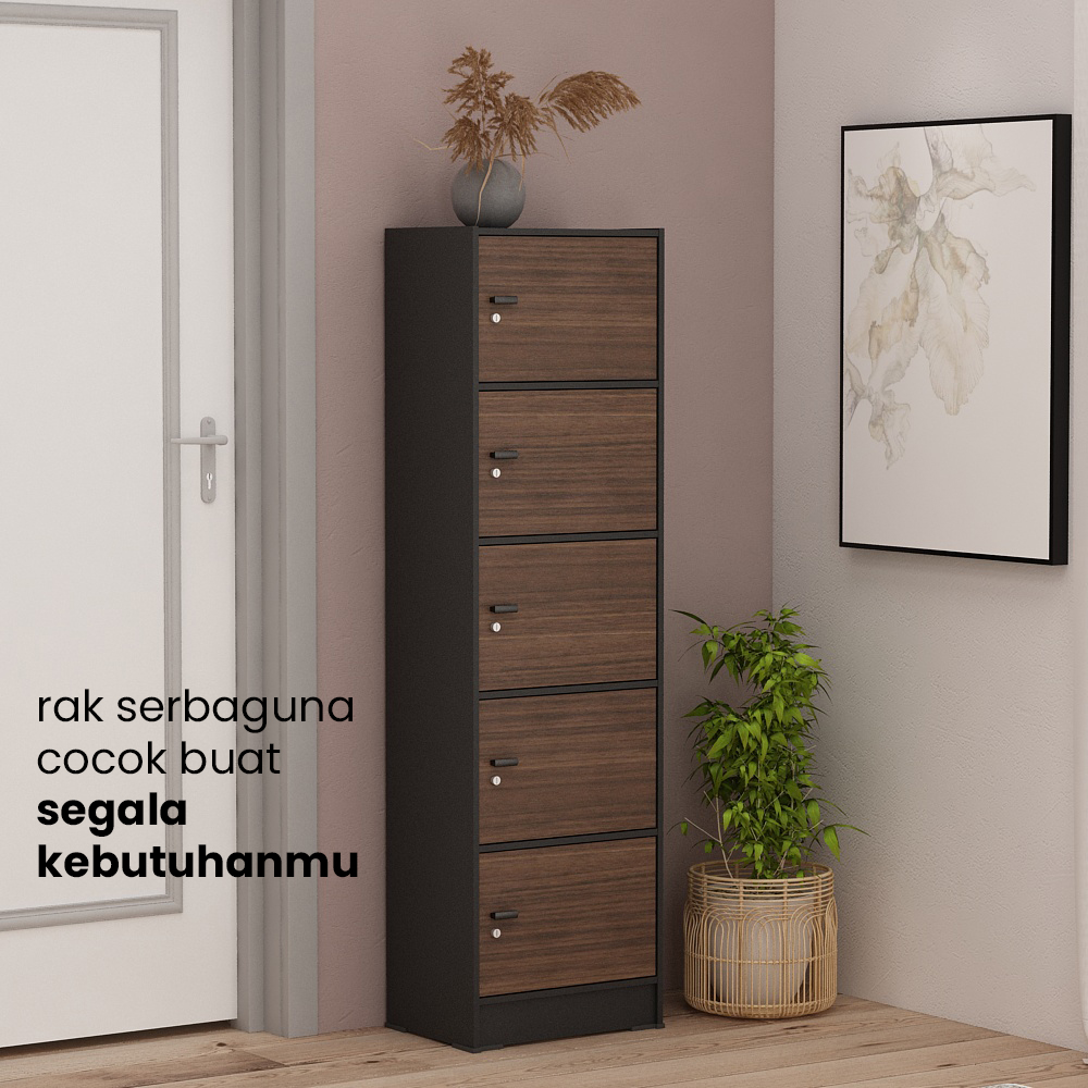 PIRA METROPOLIS OX - ARUNA RSG 5 RAK SERBAGUNA / RAK SUSUN 5 PINTU warna BLACK - AMERICAN WALNUT - PIRA METROPOLIS OX - foto 2