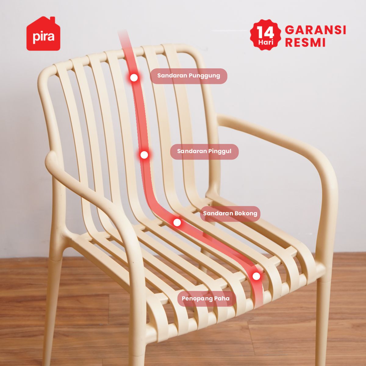 PIRA - CHAI DC KURSI PLASTIK / KURSI MAKAN / KURSI BELAJAR / KURSI SANTAI / KURSI TERAS / KURSI CAFE warna KHAKI - PIRA - foto 3