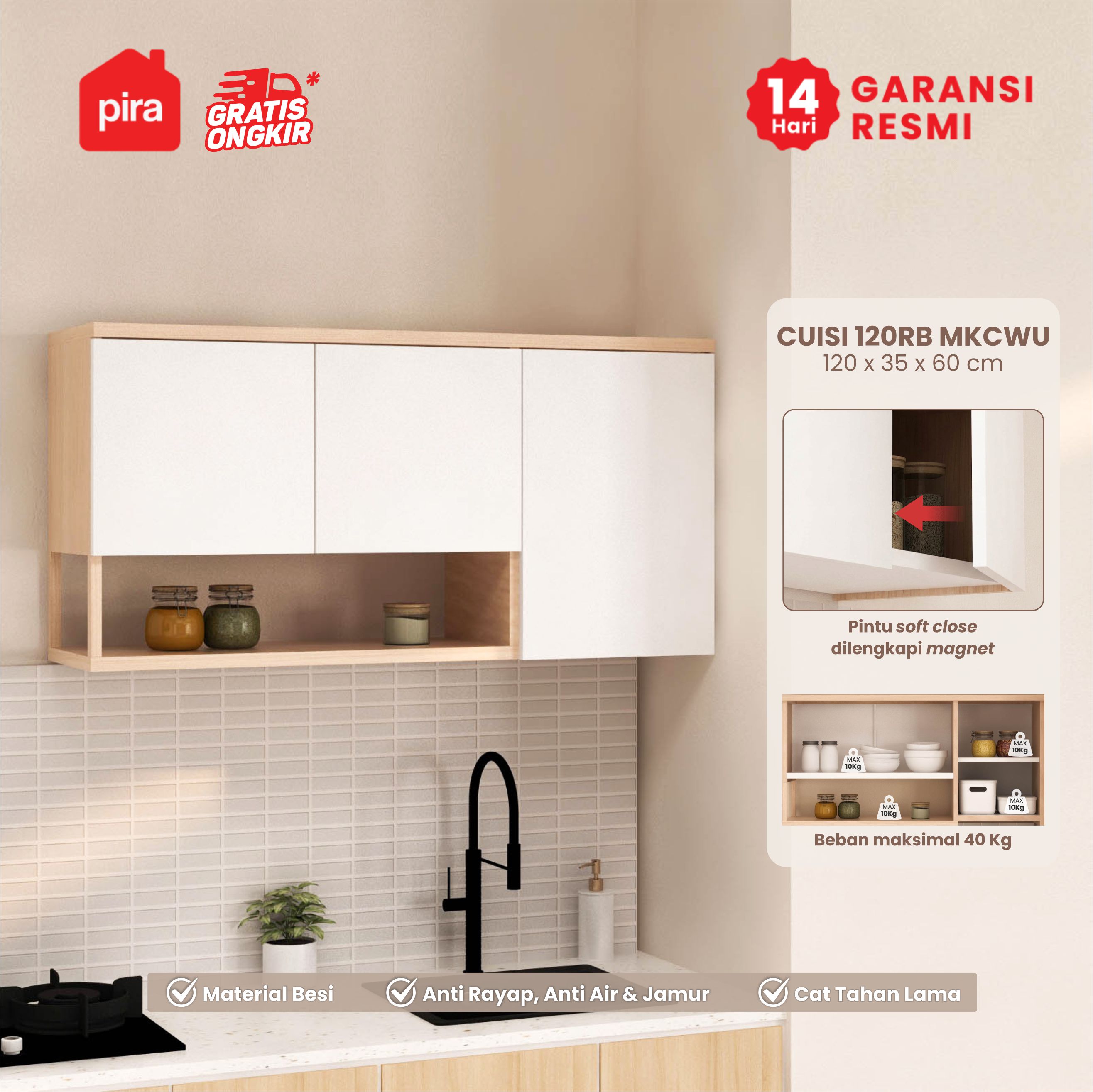 PIRA - CUISI MKCWU KITCHEN SET / RAK DAPUR BESI / LEMARI DAPUR BESI / RAK DAPUR warna PRO OAK - WHITE - PIRA - foto 1