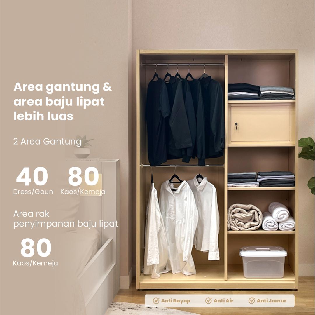 PIRA - ASHTON A 120A N MWDSL LEMARI PAKAIAN BESI SLIDING / GESER MOTIF KAYU warna LIGHT ASH - WHITE - PIRA - foto 8