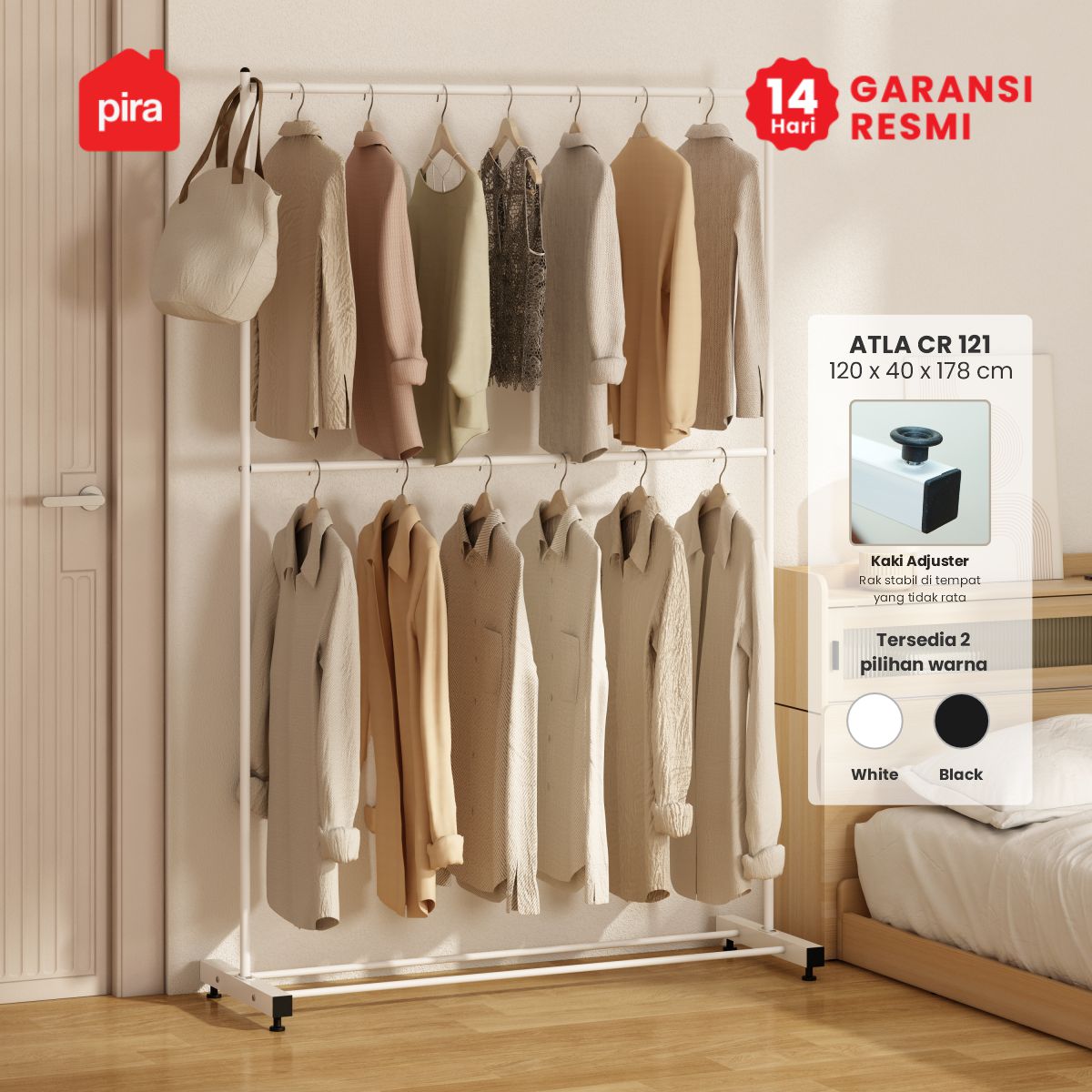 PIRA - ATLA CR 121 RAK GANTUNG BAJU / STAND GANTUNGAN / STAND HANGER / RAK BESI warna WHITE - PIRA - foto 1