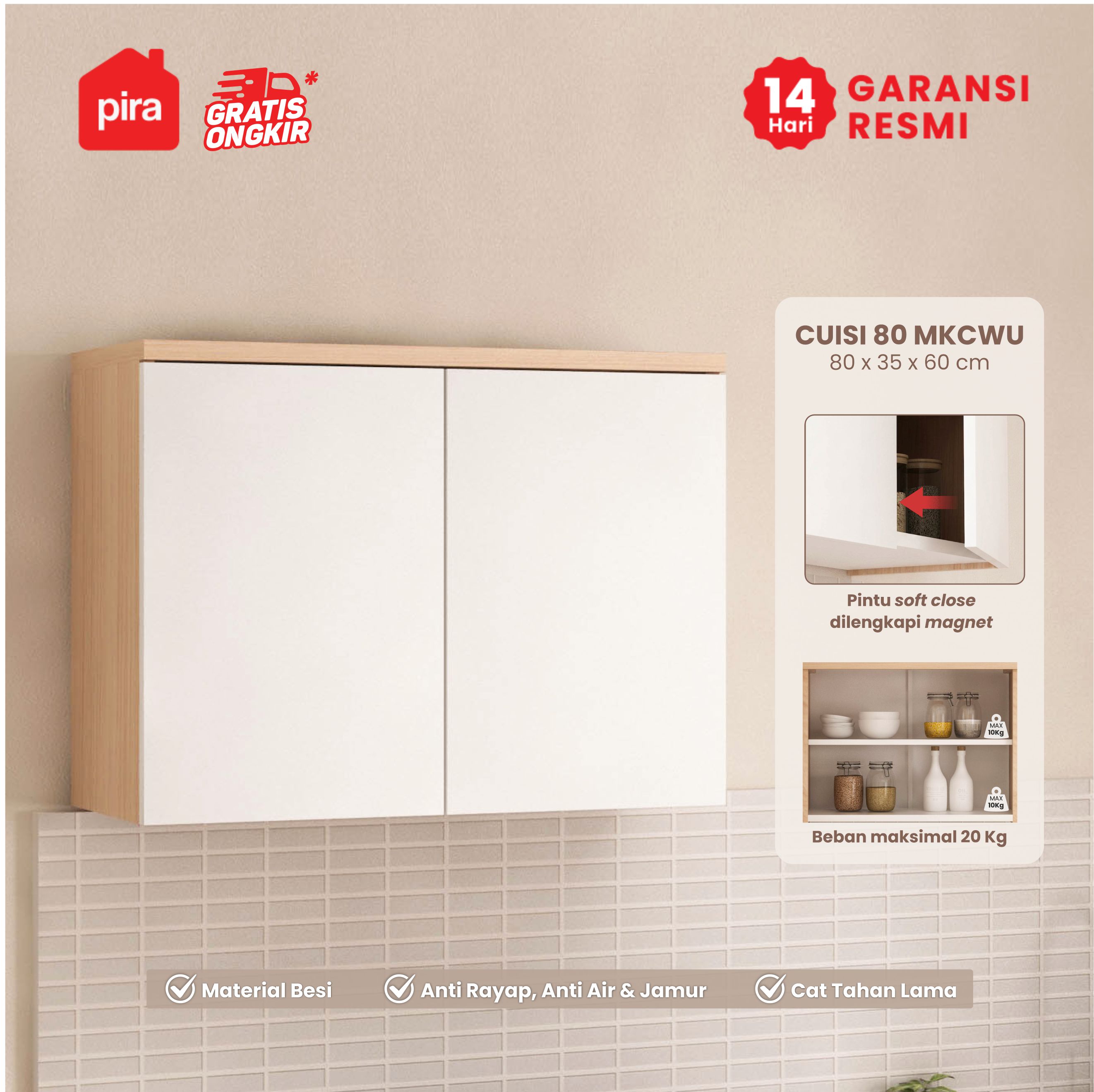 PIRA - CUISI MKCWU KITCHEN SET / RAK DAPUR BESI / LEMARI DAPUR BESI / RAK DAPUR warna PRO OAK - WHITE - PIRA - foto 1
