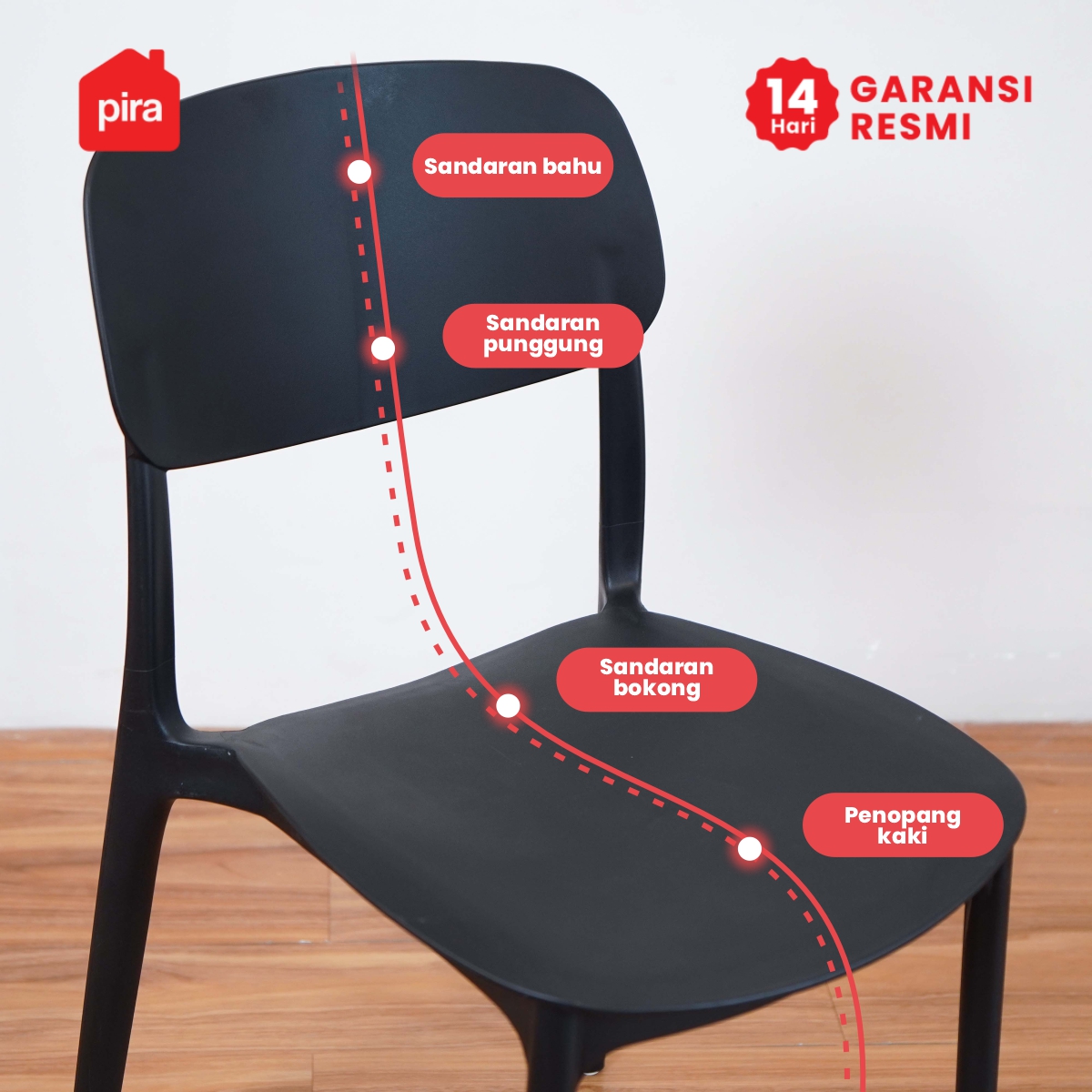 PIRA - HELA DC KURSI PLASTIK / KURSI MAKAN / KURSI BELAJAR / KURSI SANTAI / KURSI TERAS / KURSI CAFE warna BLACK - PIRA - foto 3