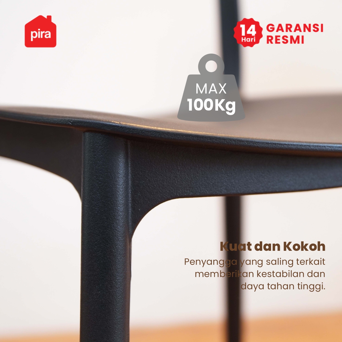 PIRA - HELA DC KURSI PLASTIK / KURSI MAKAN / KURSI BELAJAR / KURSI SANTAI / KURSI TERAS / KURSI CAFE warna BLACK - PIRA - foto 5