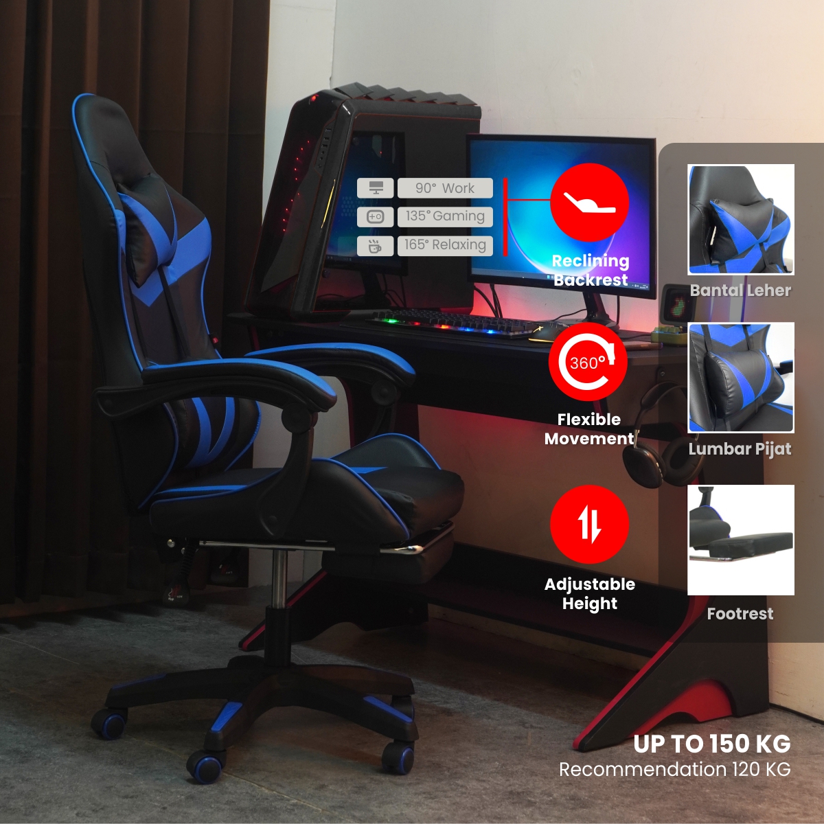 PIRA -  X-WING GC V2 KURSI GAMING DENGAN SANDARAN KAKI DAN FITUR MASSAGE / PIJAT warna BLACK - BLUE - PIRA - foto 1