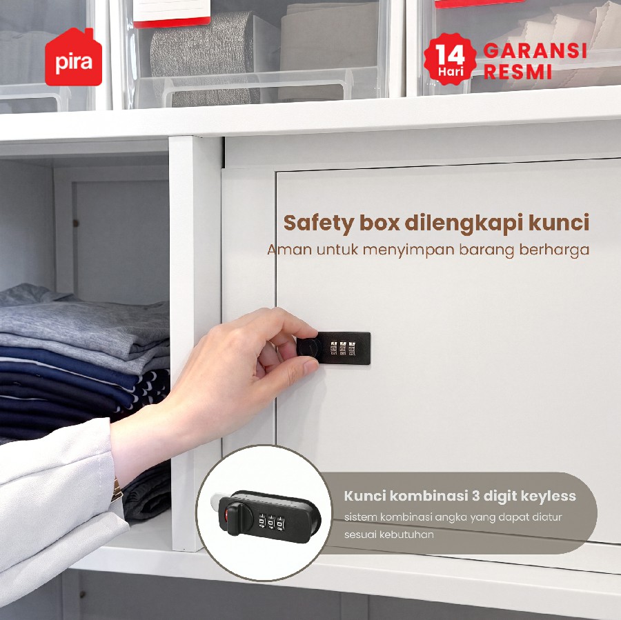 PIRA -  STEEL 3P 2DR MWD LEMARI PAKAIAN BESI 3 PINTU DENGAN 2 LACI DAN CERMIN warna WHITE - PIRA - foto 5