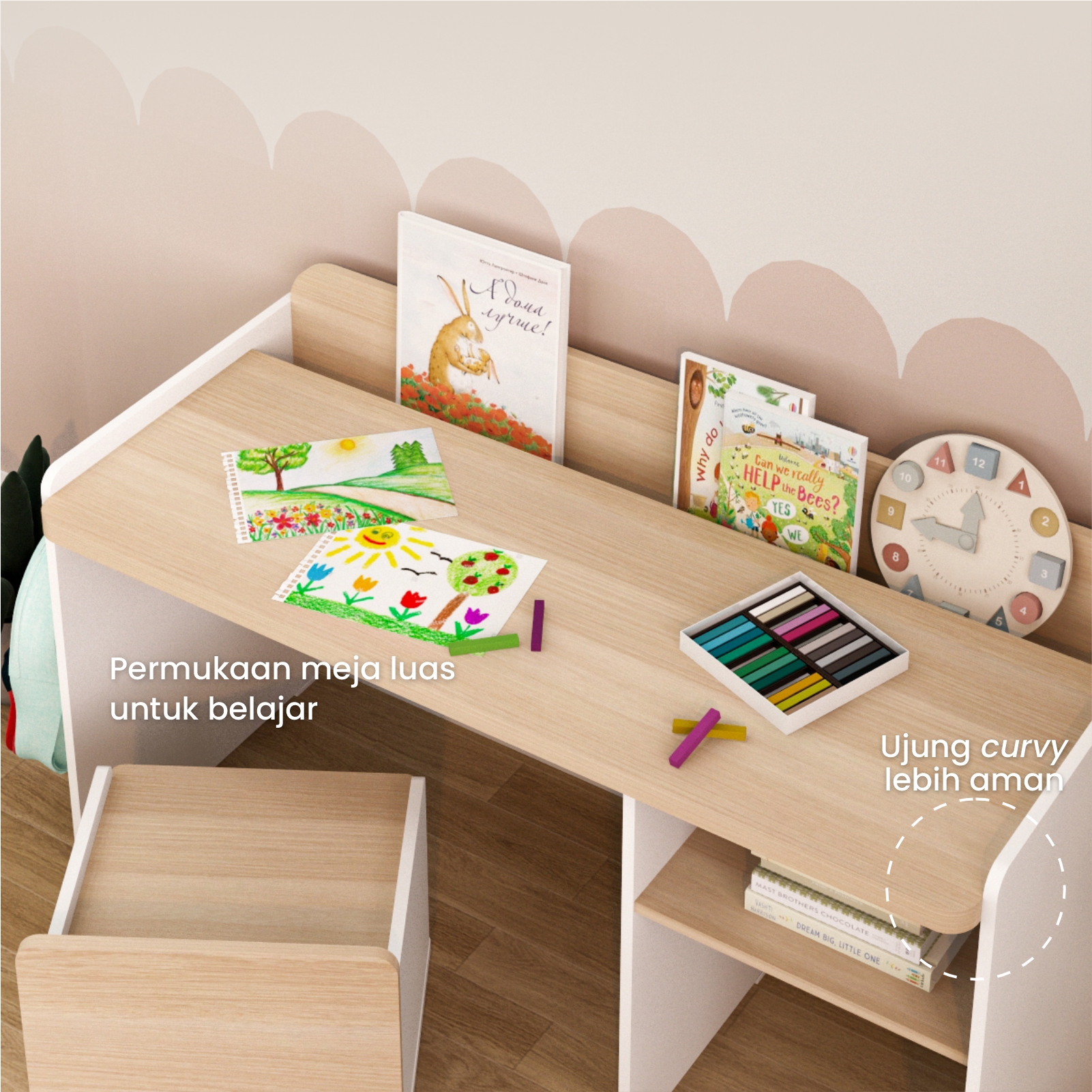 PIRA KIDS - DASAMI DKK100 MEJA BELAJAR ANAK DENGAN RAK BUKU warna PRO OAK - WHITE SM - PIRA KIDS - foto 2