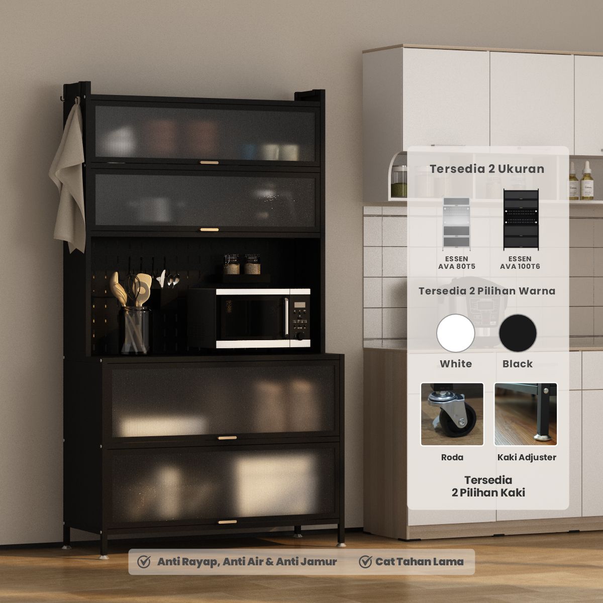 PIRA - ESSEN AVA MKC 100T6 LEMARI DAPUR / RAK DAPUR / RAK OVEN / RAK MICROWAVE / RAK PIRING / RAK DAPUR BESI warna BLACK - PIRA - foto 1