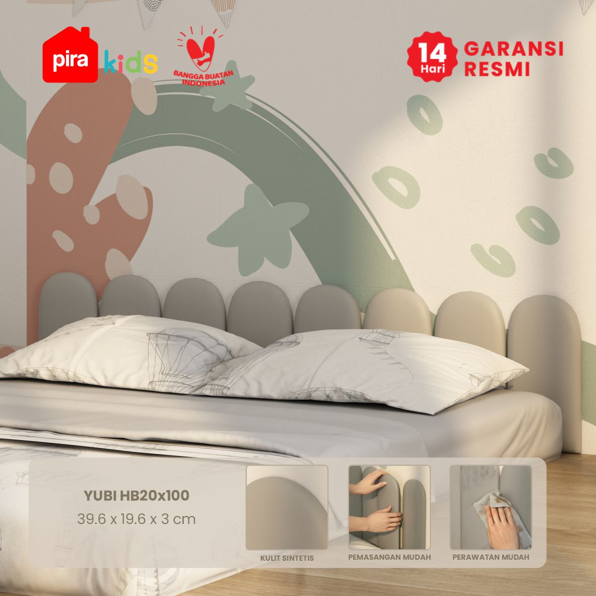 PIRA KIDS - YUBI HB20X40 HEADBOARD KASUR / WALL PANEL 3D / WALLPAPER FOAM 3D / SANDARAN BERMAIN ANAK 1 PCS warna LIGHT GREY - PIRA KIDS - foto 1