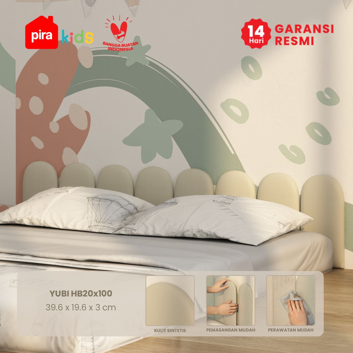 PIRA KIDS - YUBI HB20X40 HEADBOARD KASUR / WALL PANEL 3D / WALLPAPER FOAM 3D / SANDARAN BERMAIN ANAK 1 PCS warna CREAM - PIRA KIDS - foto 1