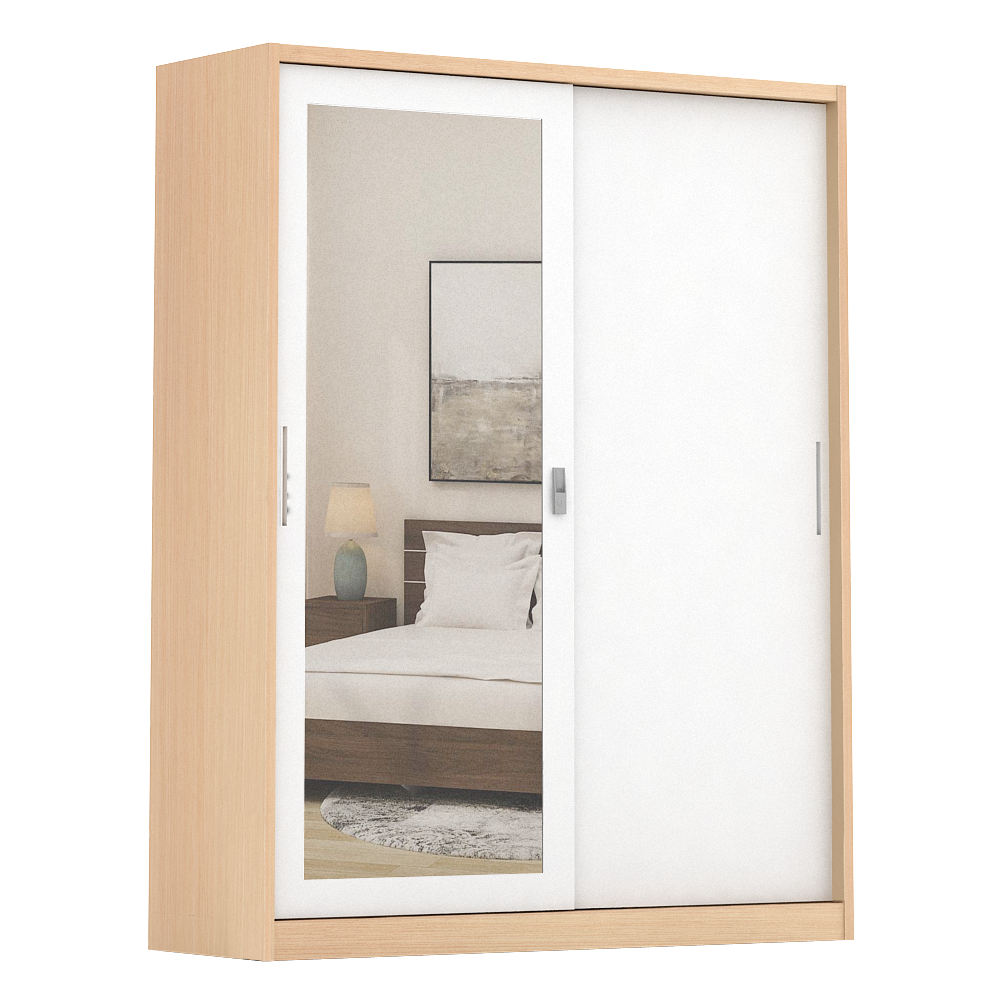 PIRA - ASHTON 150 MWDSL LEMARI PAKAIAN BESI SLIDING / GESER MOTIF KAYU warna LIGHT ASH - WHITE - PIRA - foto 3