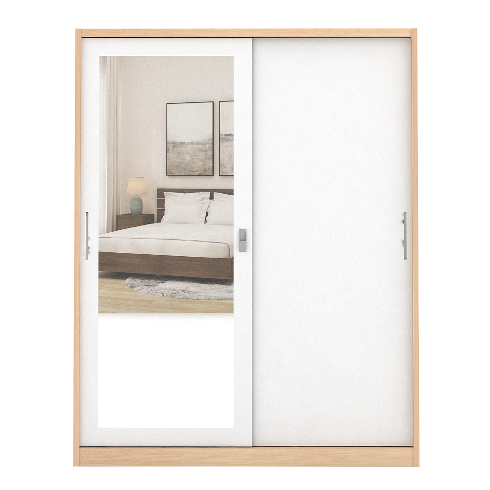 PIRA - ASHTON 150 MWDSL LEMARI PAKAIAN BESI SLIDING / GESER MOTIF KAYU warna LIGHT ASH - WHITE - PIRA - foto 2