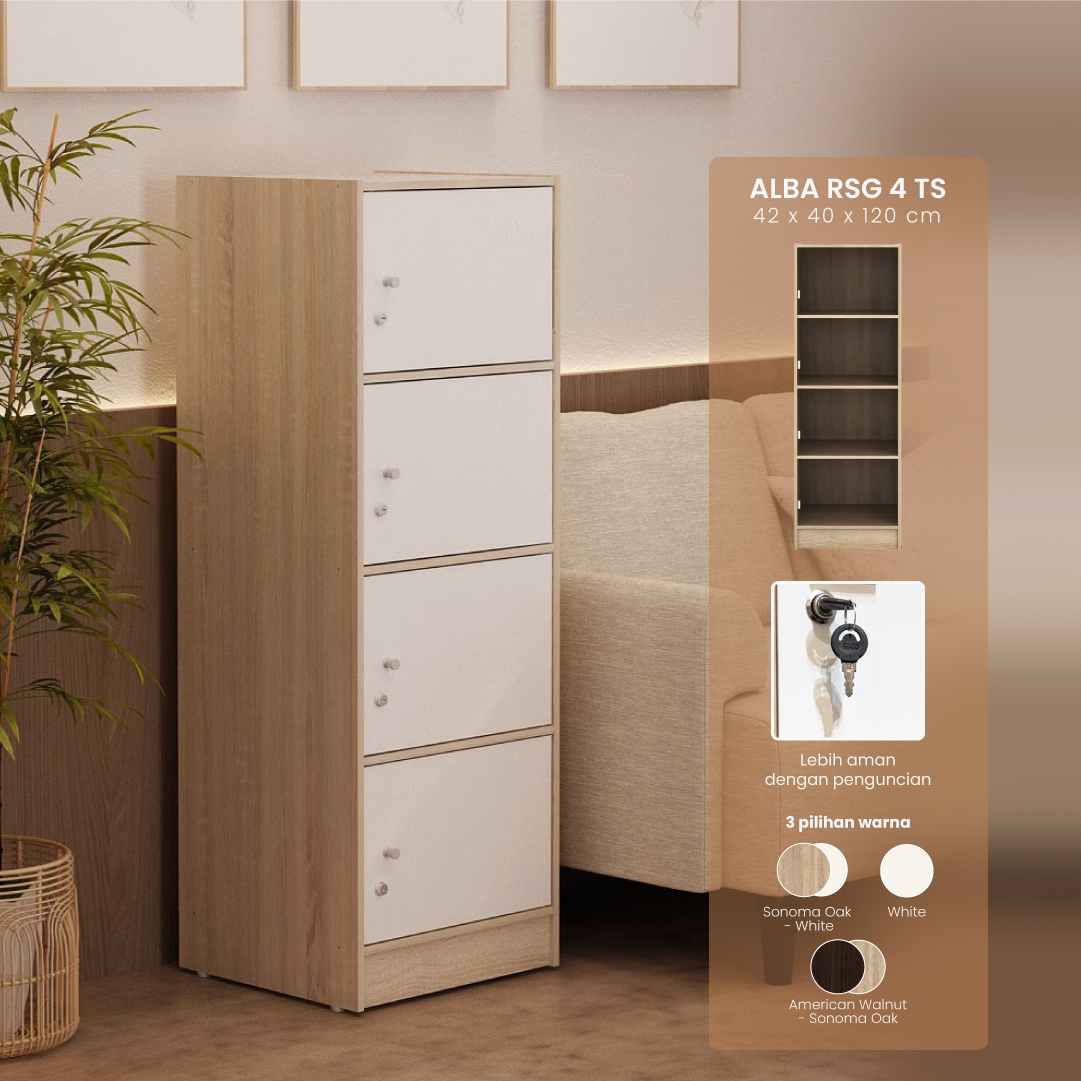 PIRA METROPOLIS - ALBA RSG 4 TS RAK SERBAGUNA / LEMARI SUSUN warna SONOMA OAK - WHITE - METROPOLIS - foto 1
